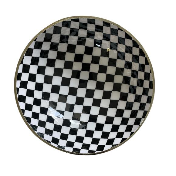 Black & White Checkered Enameled Gold Metal Bowl 10" Made in India NEW - Picture 13 of 16